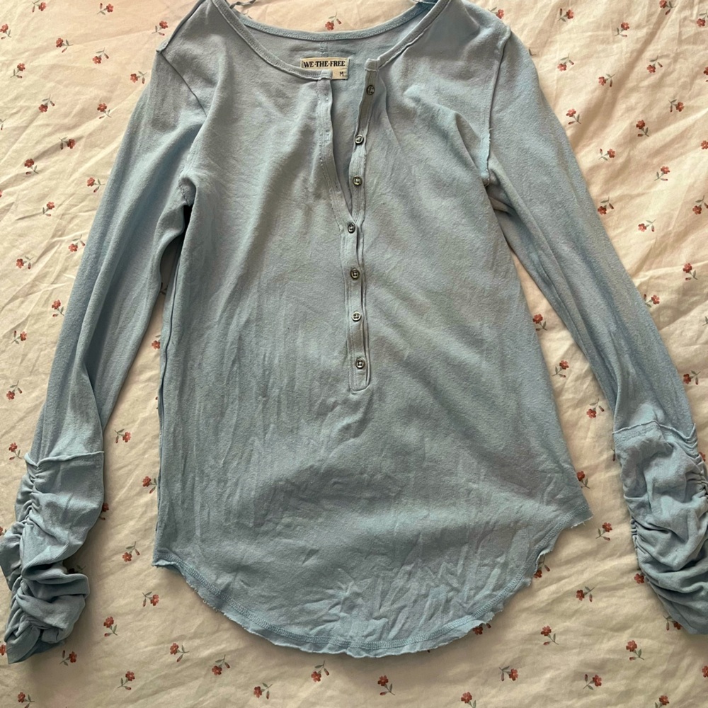 We The Free Light Blue Henley Blouse